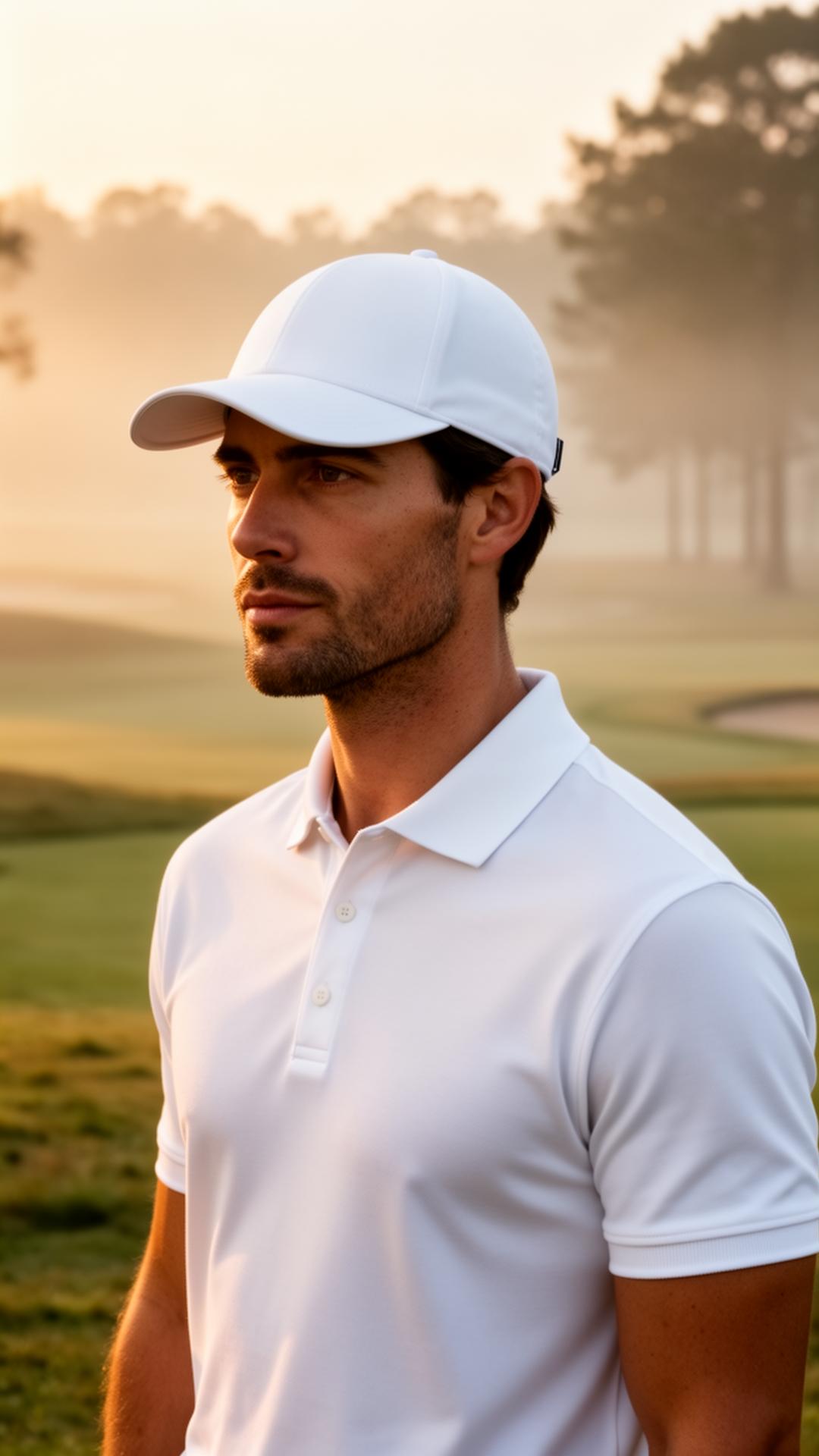 Golfer wearing P8 apparel at sunrise